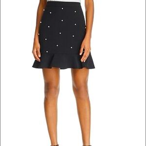 NWT-Bloomingdale Aqua Short Black Skirt with Pearl Accents & Flowy Bottom Size L